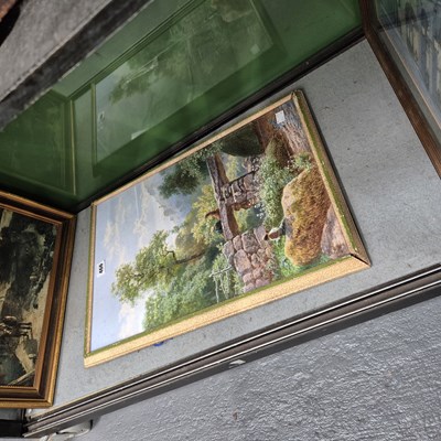 Lot 466 - W S Morrish, children by a packhorse bridge,...