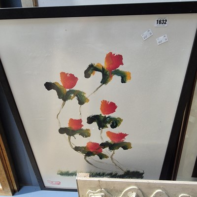 Lot 1632 - An Eastern printed study of flowers with ink...