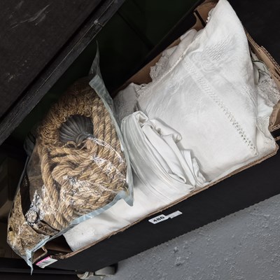 Lot 486 - A box of table cloths together with some...