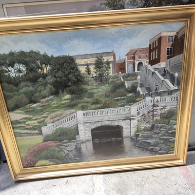 Lot 1636 - An oil on board and two prints