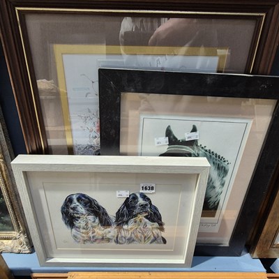 Lot 1638 - A drawing of two spaniels and two prints (3)