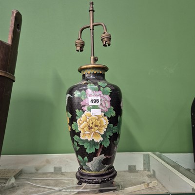 Lot 496 - A Chinese black ground floral cloisonne vase...