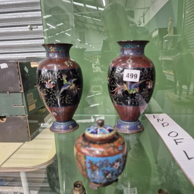 Lot 499 - A pair of Chinese cloisonne baluster vases...
