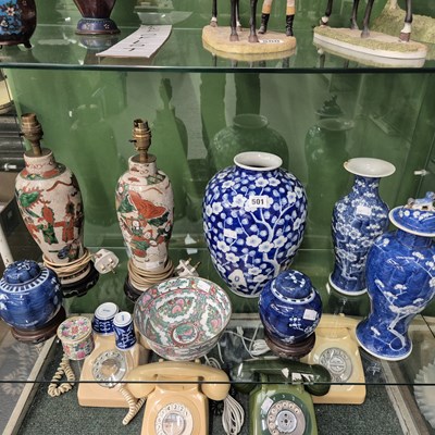 Lot 501 - A pair of Chinese crackleware vases as lamps,...