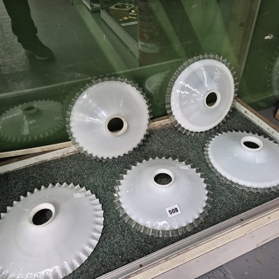 Lot 508 - A set of four clear glass edged milk glass...