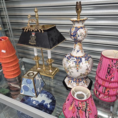 Lot 521 - A brass two light students lamp, various light...