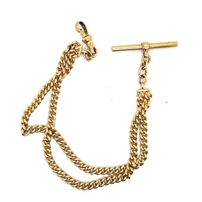 Lot 1102 - A vintage 9ct gold double Albert watch chain...