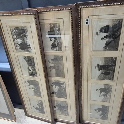 Lot 1646 - Three framed groups of four humorous sporting...