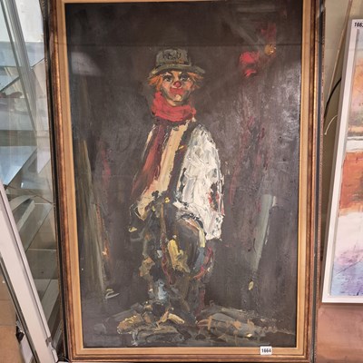 Lot 1664 - A large oil on canvas study of a clown