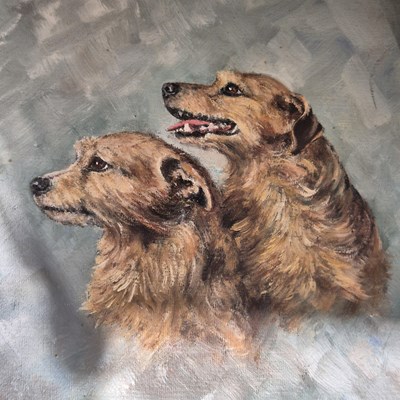 Lot 1667 - Two oil on card studies of dogs, watercolours...