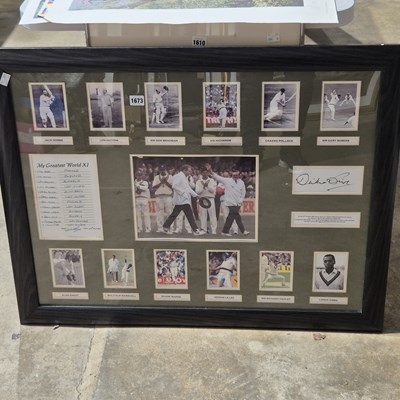 Lot 1673 - A framed collective group of cricket-related...