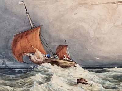 Lot 1219 - Late 19th century, a fishing boat in choppy...