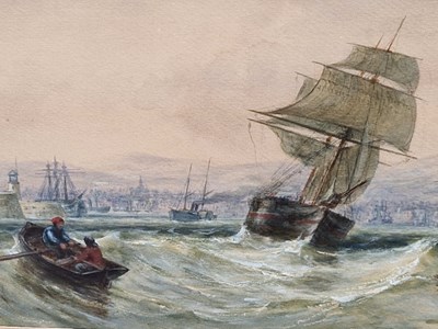 Lot 1221 - Late 19th century, shipping off a port,...