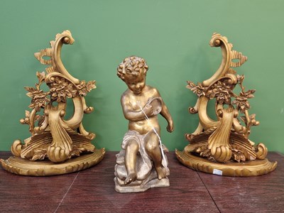 Lot 1240 - A pair of gilt gesso foliate wall brackets. ...