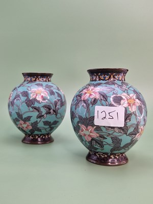 Lot 1251 - A pair of Japanese cloisonne footed spherical...