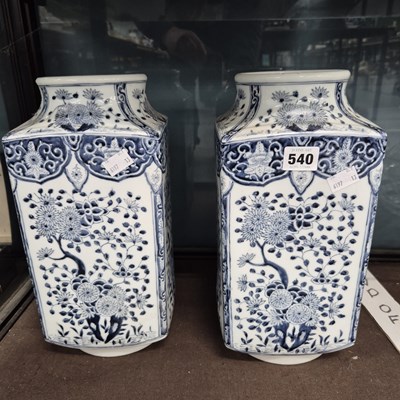 Lot 540 - A pair of Japanese square sectioned blue and...