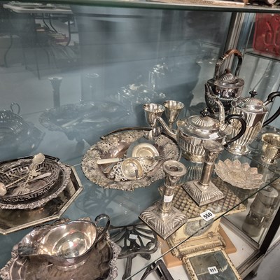 Lot 550 - A pair of silver candlesticks together with a...