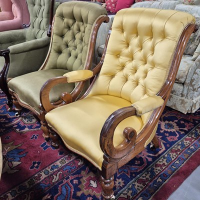 Lot 22 - Two Victorian button back parlour chairs.