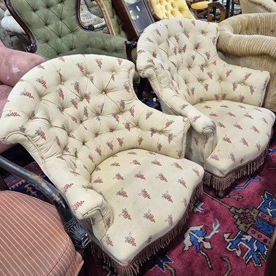 Lot 26 - A pair of recently upholstered Victorian...
