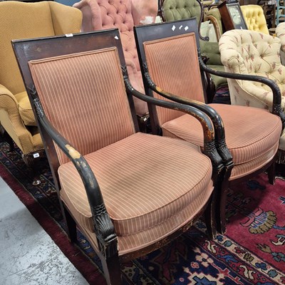 Lot 27 - A pair of French-style show frame armchairs.