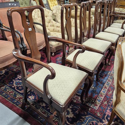 Lot 28 - A set of six Queen Anne style mahogany dining...