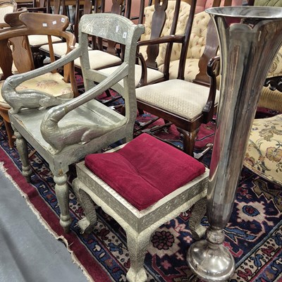 Lot 31 - An unusual eastern metal clad armchair and...