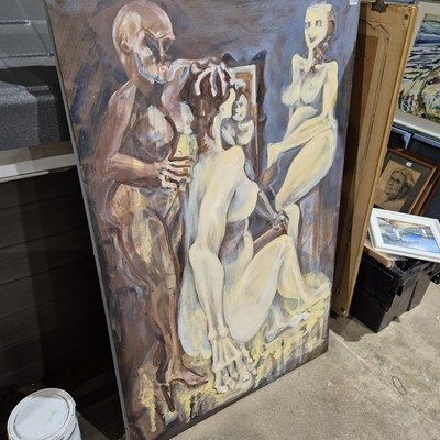 Lot 1733 - A large oil on canvas. "Abstract Three Graces"