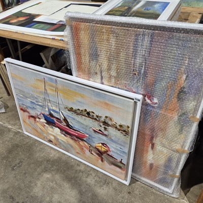 Lot 1740 - Two large gallery artworks, sailboats on the...