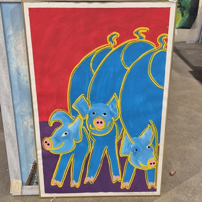 Lot 1759 - Matthew Brzostoski - Three blue pigs, Acrylic...