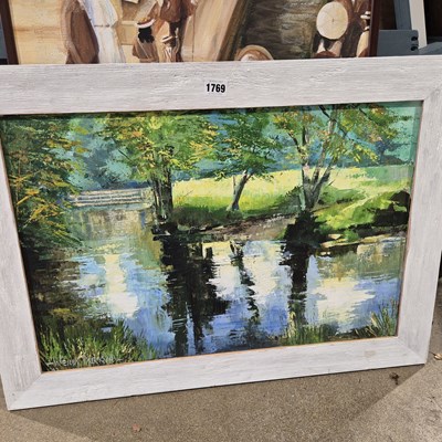 Lot 1769 - Wendy Parkin. A tranquil river. oil/acrylic on...