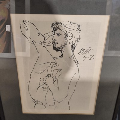 Lot 1784 - A print after Picasso. man with a goat.