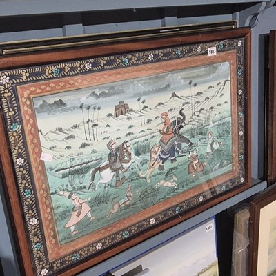 Lot 1803 - A Middle Eastern gouache hunt scene and...