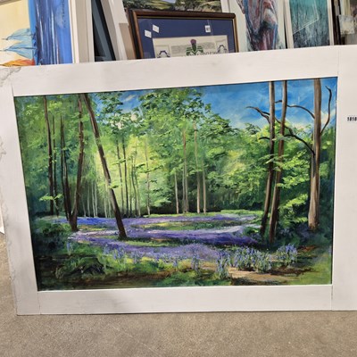 Lot 1818 - Brian Butcher. acrylic on canvas- bluebells,...