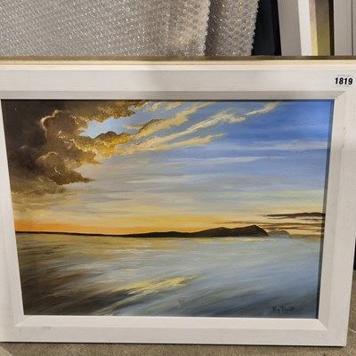 Lot 1819 - Kay tippett. Sunrise on the beach. acrylic...