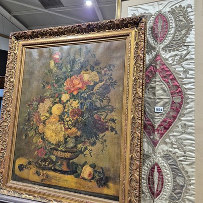 Lot 1834 - An eastern framed textile panel and an...