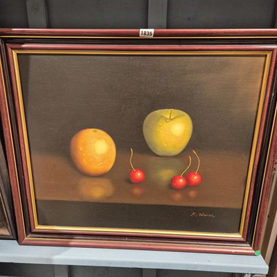 Lot 1835 - K Warren. still life of fruit. oil on canvas.
