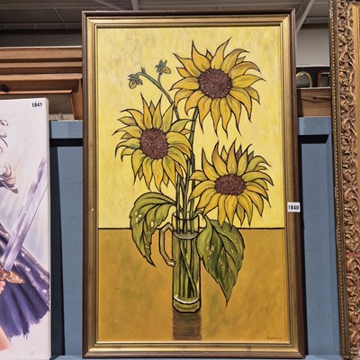 Lot 1840 - M Baynes. Sunflowers. oil on board.