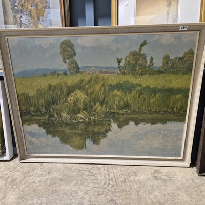 Lot 1863 - A large oil on canvas- View of a distant...