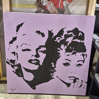 Lot 1883 - Monroe and Hepburn, pop art, Acrylic on canvas....