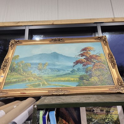 Lot 1929 - A Large oil on canvas. South African landscape.