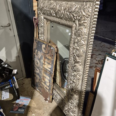 Lot 1941 - A large wall mirror with stout silvered frame....