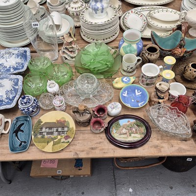 Lot 594 - Green glass dessert wares, carnival glass, a...