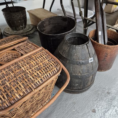 Lot 596 - Four wooden grain measures together with a...