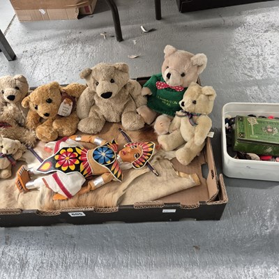 Lot 605 - Teddy bears together with a puppet and a...