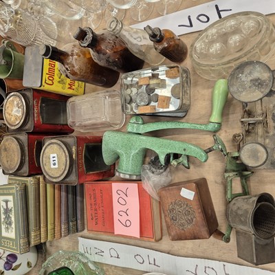 Lot 611 - Letter scales and weights, pharmacy bottles,...