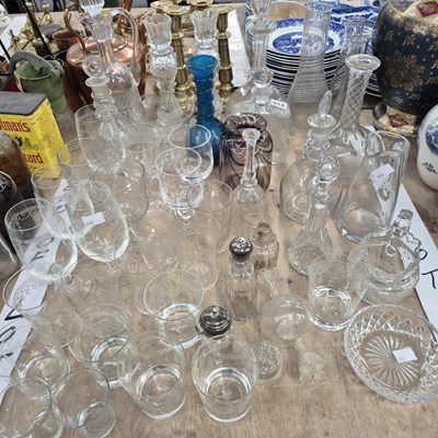 Lot 614 - Drinking glass, decanters, jugs, candlesticks...