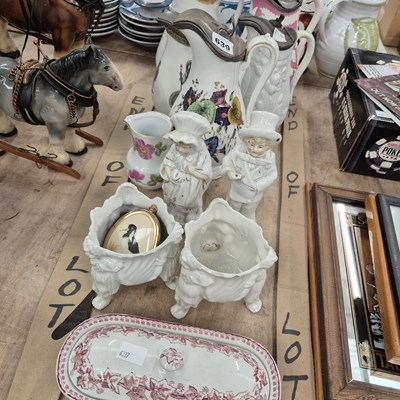 Lot 639 - Five Victorian pottery jugs with pewter hinged...