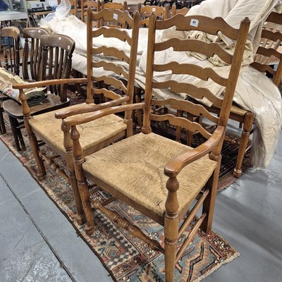 Lot 41 - A set of eight bespoke oak ladder-back dining...