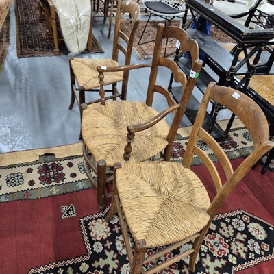 Lot 47 - three french rush seat chairs.