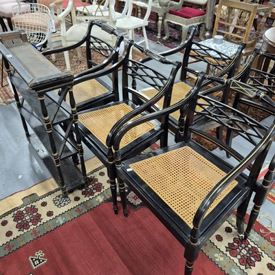 Lot 48 - Five regency style ebonised armchairs and a...